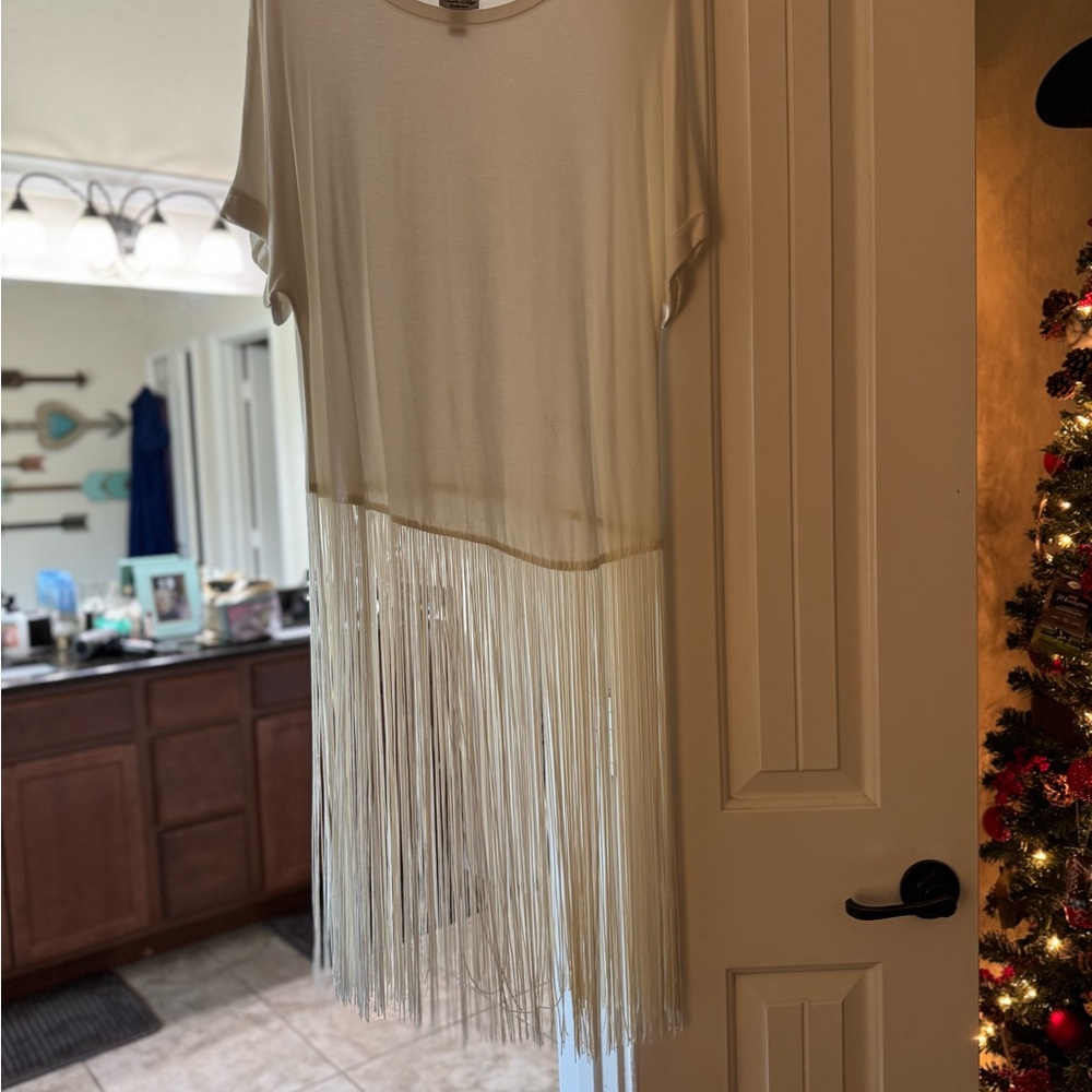 White Fringe T-Shirt Dress